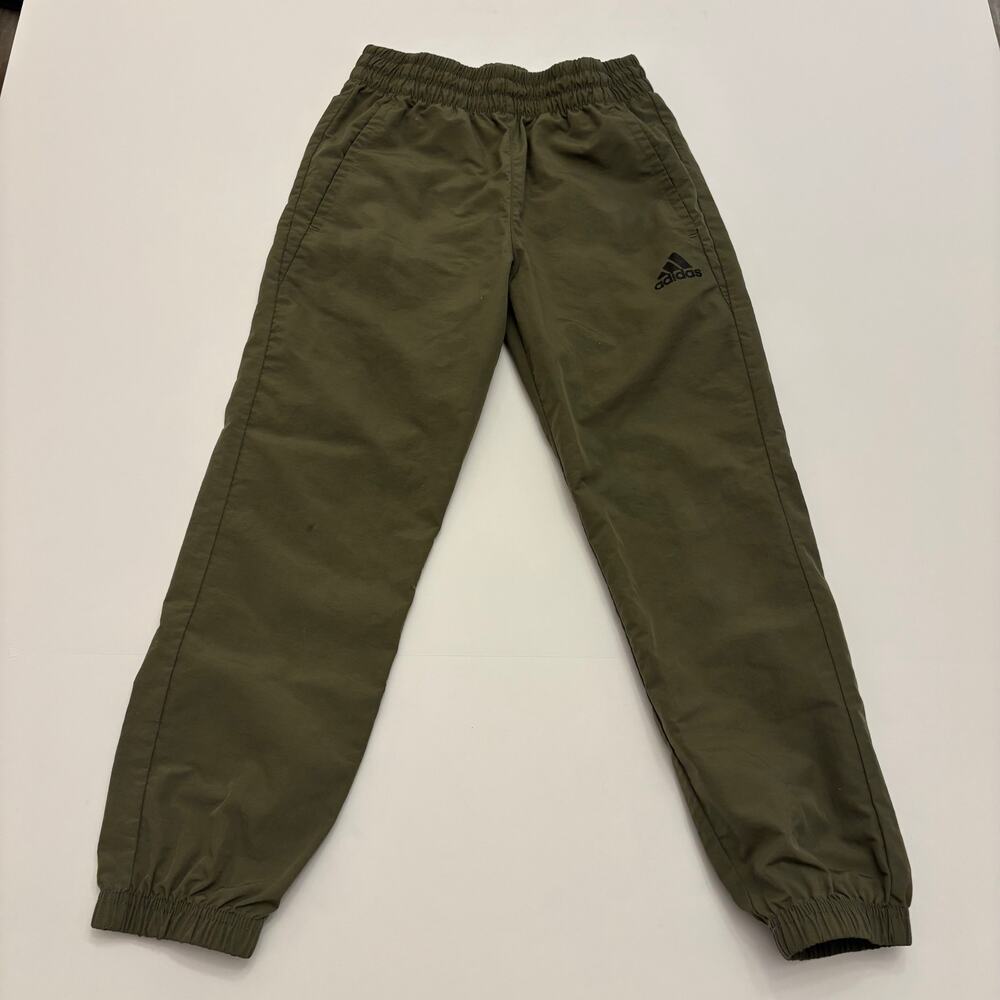 Adidas Youth Small 8 Olive Green Nylon Jogger Pants Athletic Logo Boys